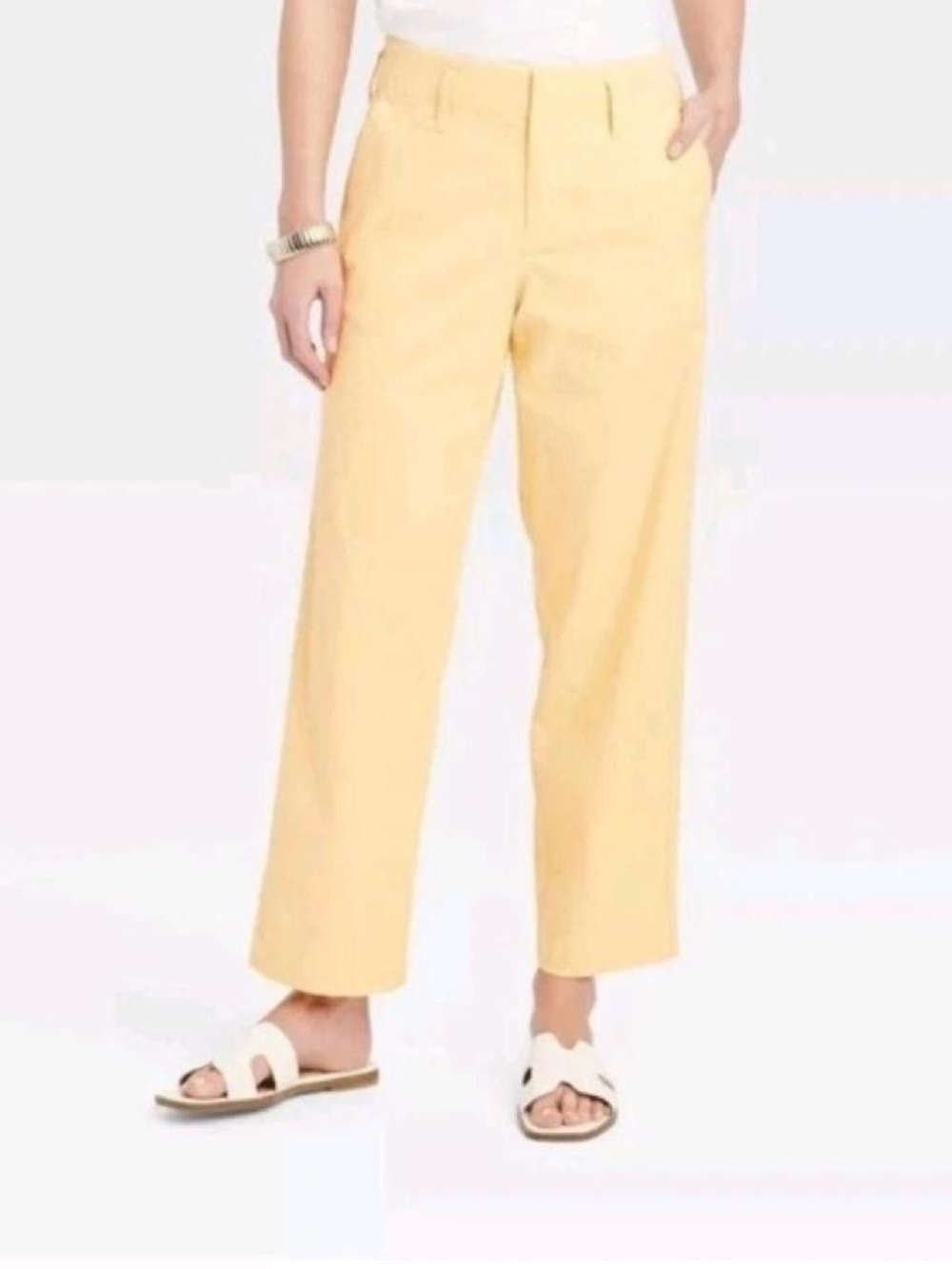 Women's High-Rise Straight-Leg Pants in Light Yellow